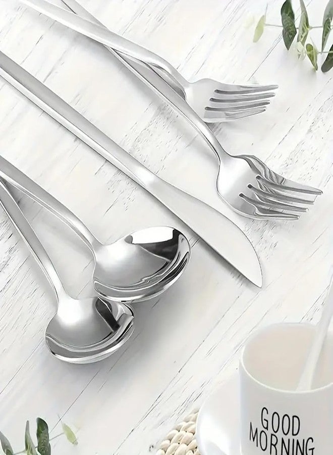 Oicia 8-Piece Silverware Set, Stainless Steel Flatware Set Service for 2, Tableware Cutlery Set for Home Restaurant Dinner Forks/Spoons/Knives (Silver, Pack of 8) - Image 5